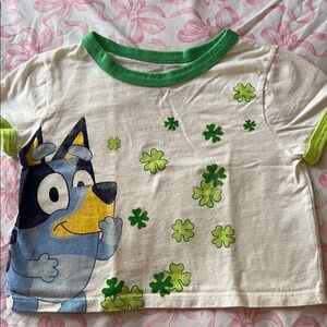 Bluey Green and White Short Sleeve Tee with Shamrock Design
